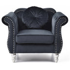 Poltrona d'Appoggio in Velluto Trapuntato Hollywood Chesterfield con Cuscino Rotondo - 39L x 35W x 34H