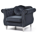 Poltrona d'Appoggio in Velluto Trapuntato Hollywood Chesterfield con Cuscino Rotondo - 39L x 35W x 34H