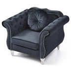 Poltrona d'Appoggio in Velluto Trapuntato Hollywood Chesterfield con Cuscino Rotondo - 39L x 35W x 34H