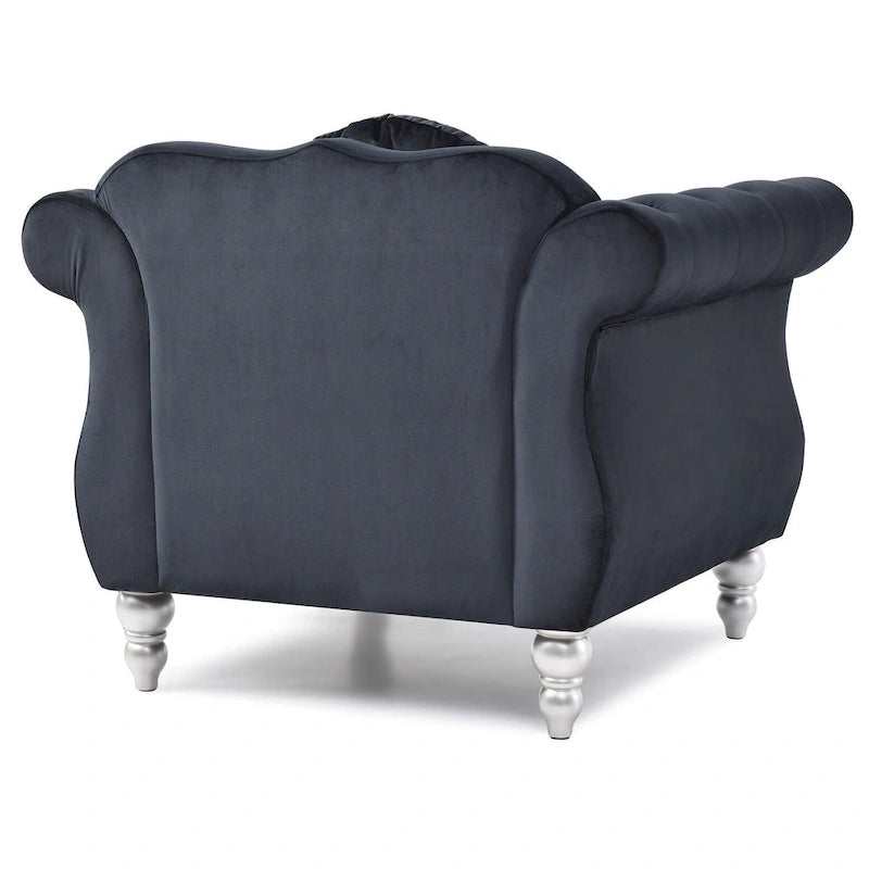 Poltrona d'Appoggio in Velluto Trapuntato Hollywood Chesterfield con Cuscino Rotondo - 39L x 35W x 34H