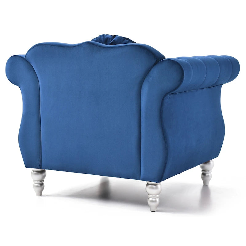 Poltrona d'Appoggio in Velluto Trapuntato Hollywood Chesterfield con Cuscino Rotondo - 39L x 35W x 34H