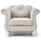 Poltrona d'Appoggio in Velluto Trapuntato Hollywood Chesterfield con Cuscino Rotondo - 39L x 35W x 34H