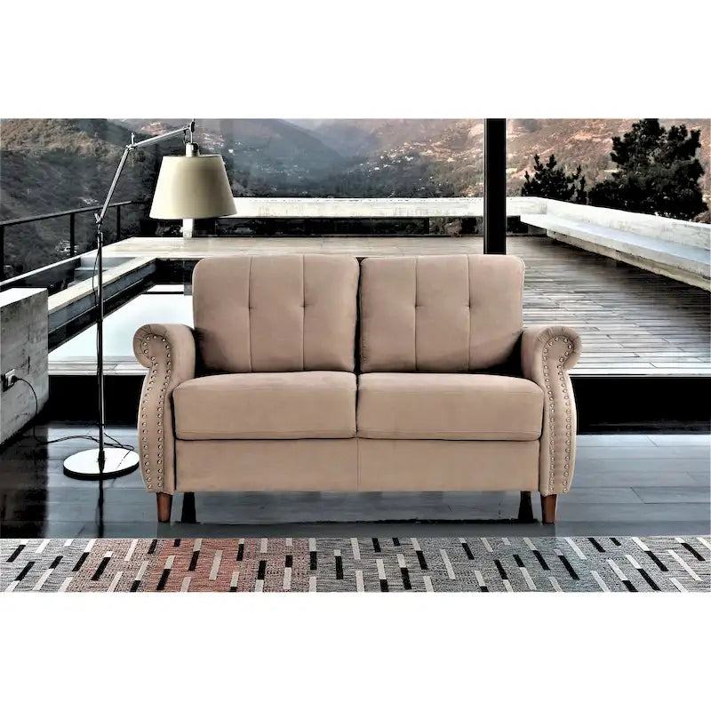 Divanetto con rivestimento borchiato, 2 posti | Grigio / Cammello / Blu oceano / Beige