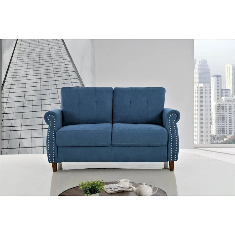 Divanetto con rivestimento borchiato, 2 posti | Grigio / Cammello / Blu oceano / Beige