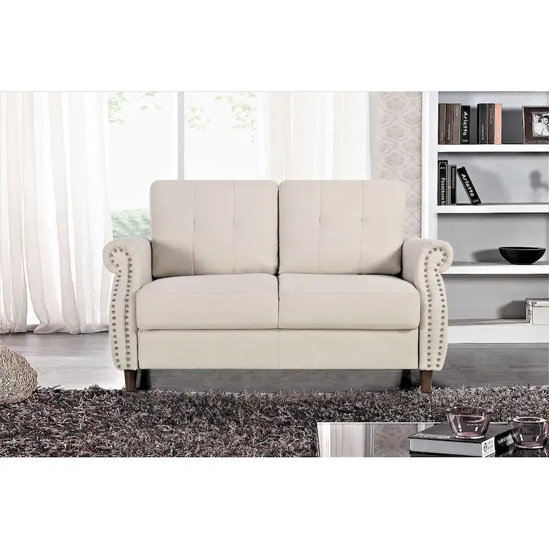 Divanetto con rivestimento borchiato, 2 posti | Grigio / Cammello / Blu oceano / Beige