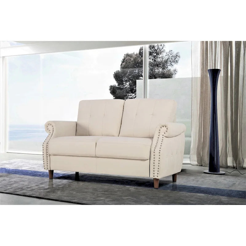 Divanetto con rivestimento borchiato, 2 posti | Grigio / Cammello / Blu oceano / Beige