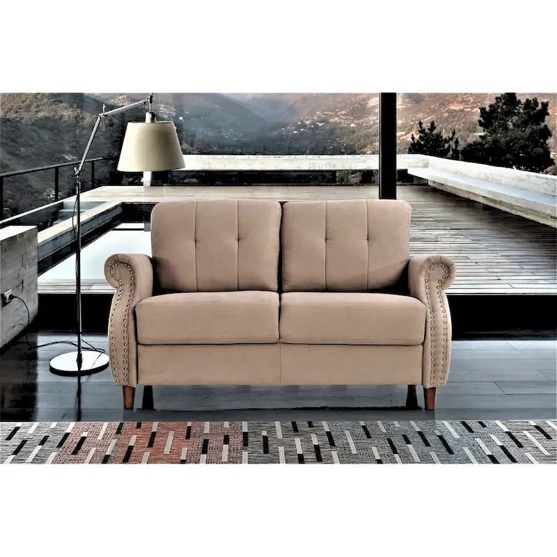 Divanetto con rivestimento borchiato, 2 posti | Grigio / Cammello / Blu oceano / Beige