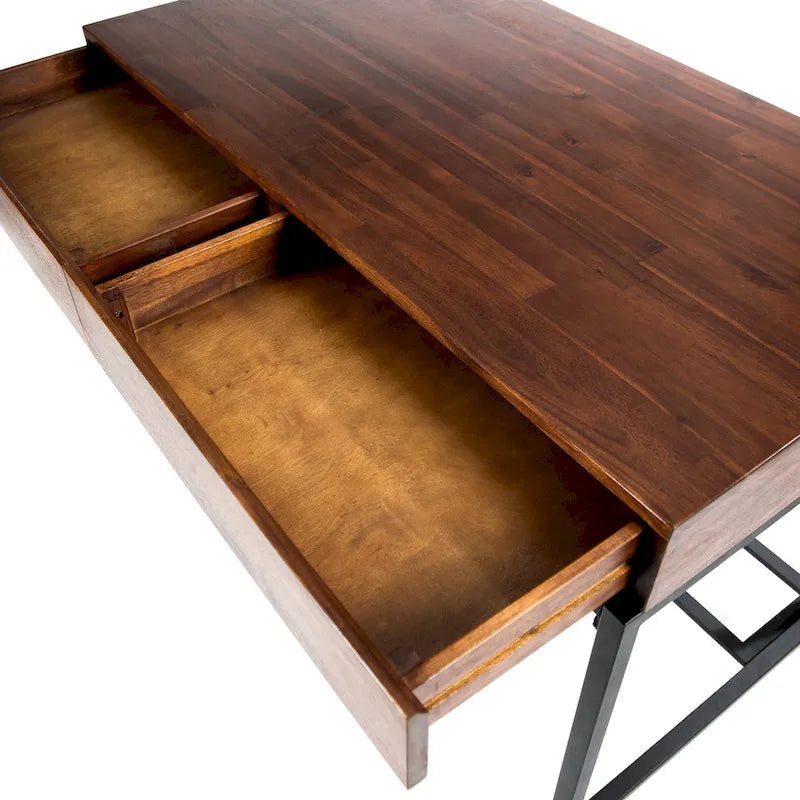 Scrivania da ufficio industriale in legno di acacia, quercia scura, 1 persona