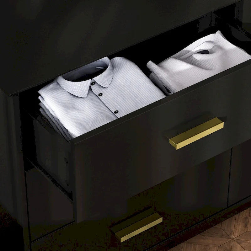 Comò doppio a 6 cassetti bianco/nero, stile Mid-Century, utente singolo