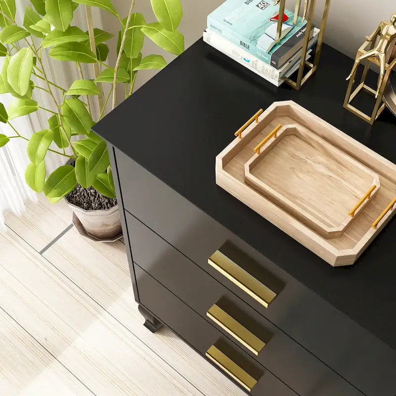 Comò doppio a 6 cassetti bianco/nero, stile Mid-Century, utente singolo