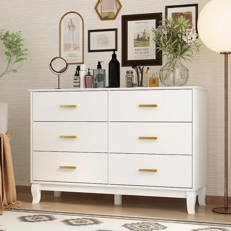 Comò doppio a 6 cassetti bianco/nero, stile Mid-Century, utente singolo