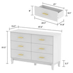 Comò doppio a 6 cassetti bianco/nero, stile Mid-Century, utente singolo