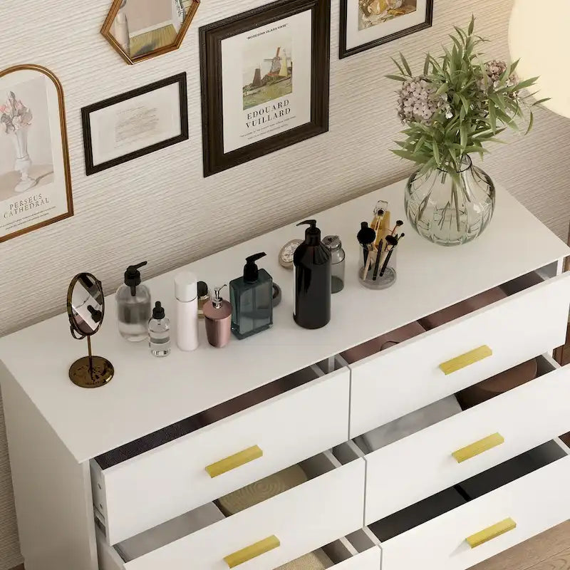 Comò doppio a 6 cassetti bianco/nero, stile Mid-Century, utente singolo