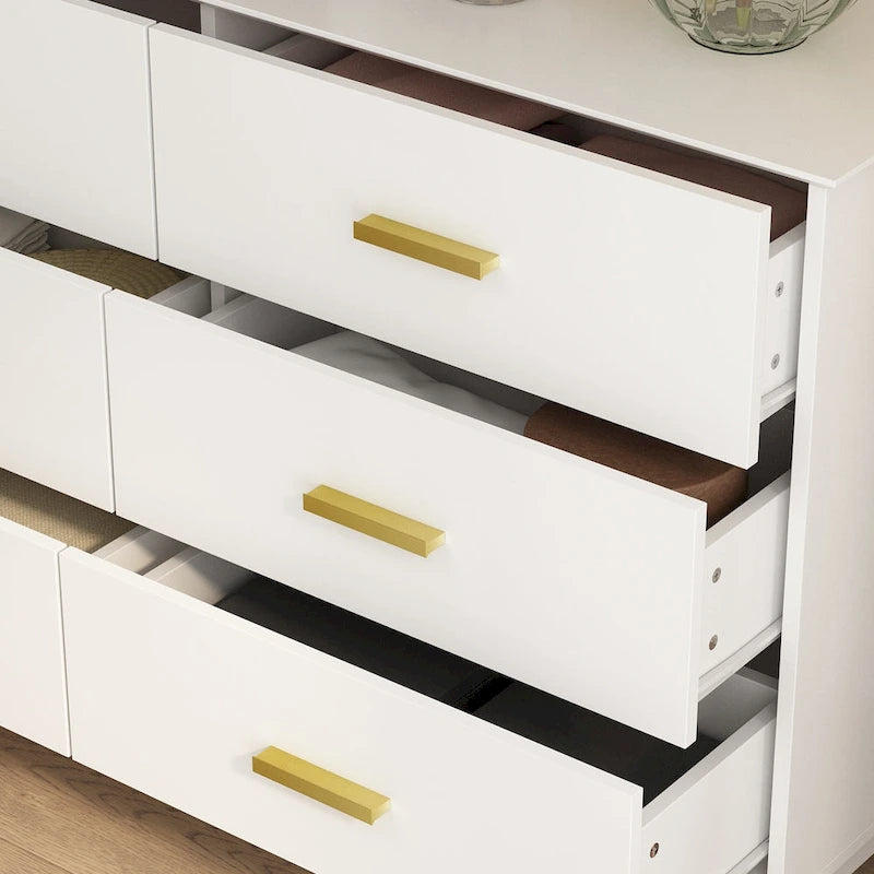 Comò doppio a 6 cassetti bianco/nero, stile Mid-Century, utente singolo