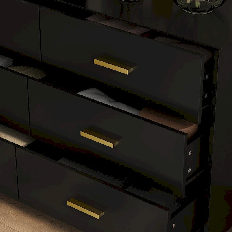 Comò doppio a 6 cassetti bianco/nero, stile Mid-Century, utente singolo