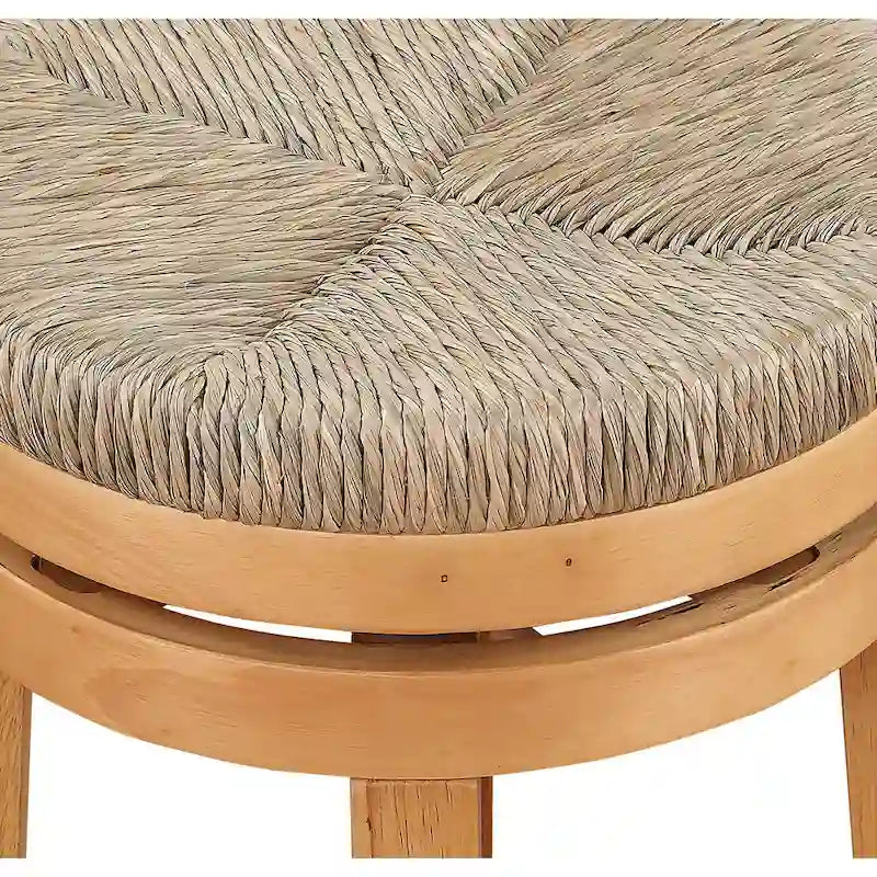 Sgabello girevole da banco bianco sporco/naturale, seduta in giunco intrecciato, set da 2