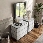 Comò e specchio Conjira Contemporary White a 6 cassetti in legno 2 pezzi di Furniture of America