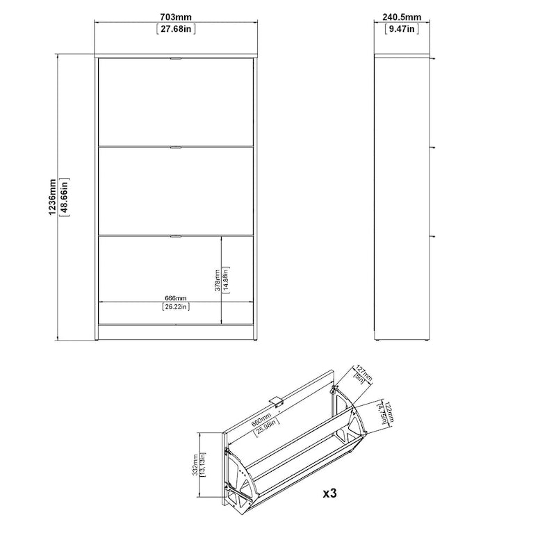 Scarpiera scandinava a 3 cassetti Nera opaca / Bianca / Grigia opaca (Montaggio per 1 persona)