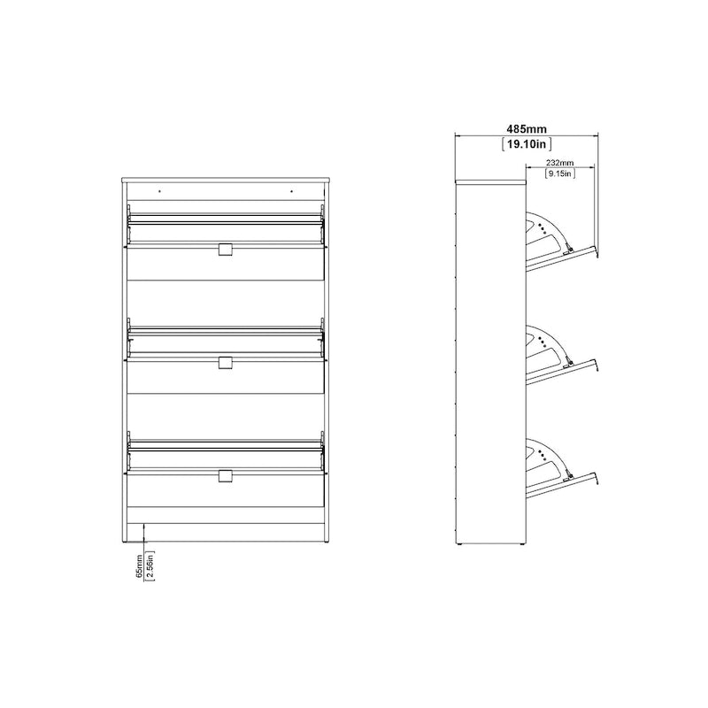 Scarpiera scandinava a 3 cassetti Nera opaca / Bianca / Grigia opaca (Montaggio per 1 persona)