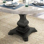 Tavolo da pranzo antico bianco e nero con piedistallo, piano rotondo in marmo, 4 posti