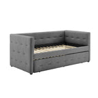 Divano Letto Rivestito in Velluto Trapuntato color Cammello / Bianco / Grigio con Letto Estraibile, per 2 Persone