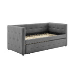 Divano Letto Rivestito in Velluto Trapuntato color Cammello / Bianco / Grigio con Letto Estraibile, per 2 Persone
