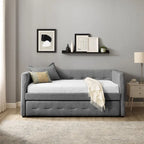 Divano Letto Rivestito in Velluto Trapuntato color Cammello / Bianco / Grigio con Letto Estraibile, per 2 Persone