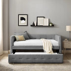 Divano Letto Rivestito in Velluto Trapuntato color Cammello / Bianco / Grigio con Letto Estraibile, per 2 Persone