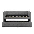 Divano Letto Rivestito in Velluto Trapuntato color Cammello / Bianco / Grigio con Letto Estraibile, per 2 Persone