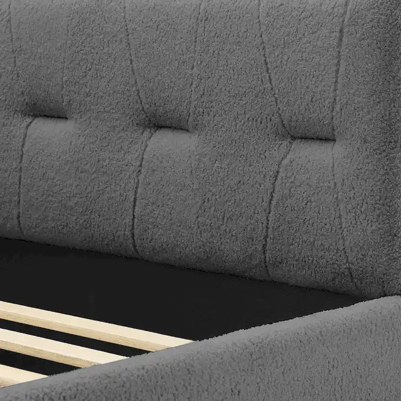 Divano Letto Rivestito in Velluto Trapuntato color Cammello / Bianco / Grigio con Letto Estraibile, per 2 Persone