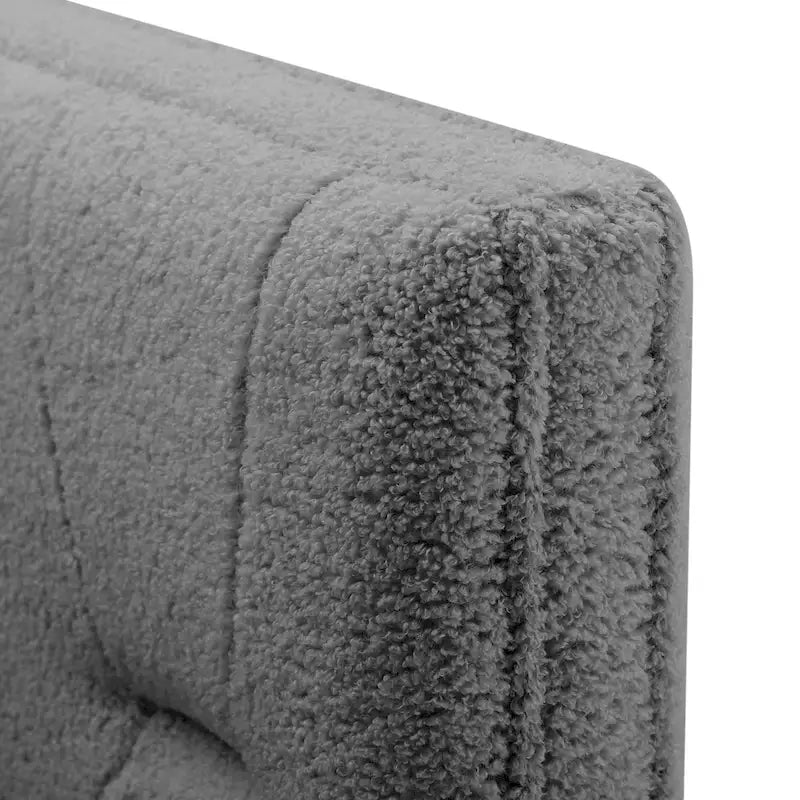 Divano Letto Rivestito in Velluto Trapuntato color Cammello / Bianco / Grigio con Letto Estraibile, per 2 Persone