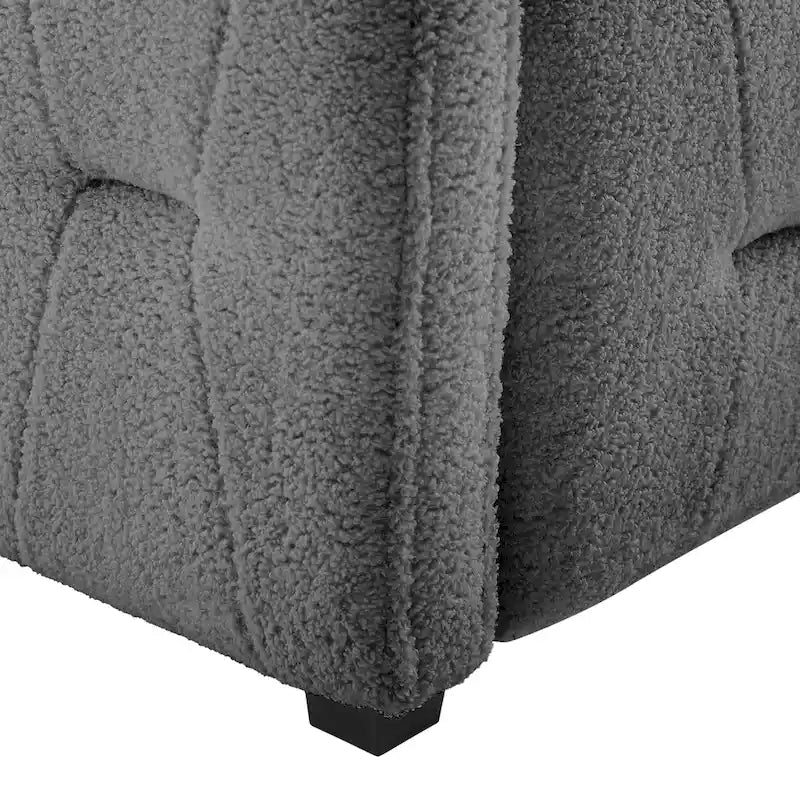 Divano Letto Rivestito in Velluto Trapuntato color Cammello / Bianco / Grigio con Letto Estraibile, per 2 Persone