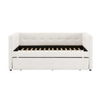 Divano Letto Rivestito in Velluto Trapuntato color Cammello / Bianco / Grigio con Letto Estraibile, per 2 Persone