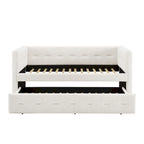 Divano Letto Rivestito in Velluto Trapuntato color Cammello / Bianco / Grigio con Letto Estraibile, per 2 Persone