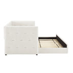 Divano Letto Rivestito in Velluto Trapuntato color Cammello / Bianco / Grigio con Letto Estraibile, per 2 Persone