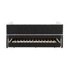 Divano Letto Rivestito in Velluto Trapuntato color Cammello / Bianco / Grigio con Letto Estraibile, per 2 Persone