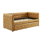 Divano Letto Rivestito in Velluto Trapuntato color Cammello / Bianco / Grigio con Letto Estraibile, per 2 Persone