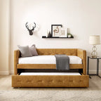 Divano Letto Rivestito in Velluto Trapuntato color Cammello / Bianco / Grigio con Letto Estraibile, per 2 Persone