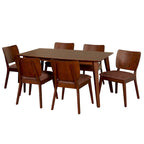 Set da pranzo moderno di metà secolo, 7 pezzi, color noce, 6 posti