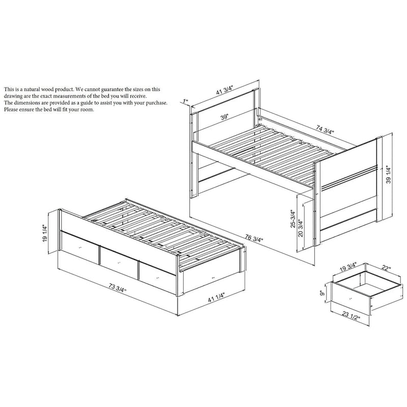 Taylor & Olive Begonia Letto Matrimoniale con Rotelle Doppie e 3 Cassetti Integrati