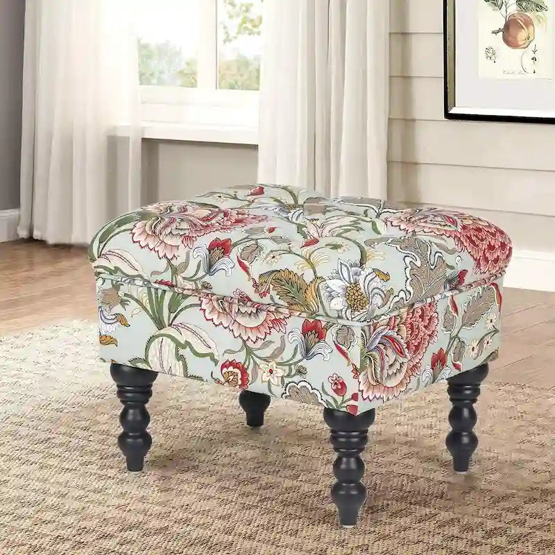 Pouf floreale trapuntato, ricamato / beige / multi / verde lime, a seduta singola