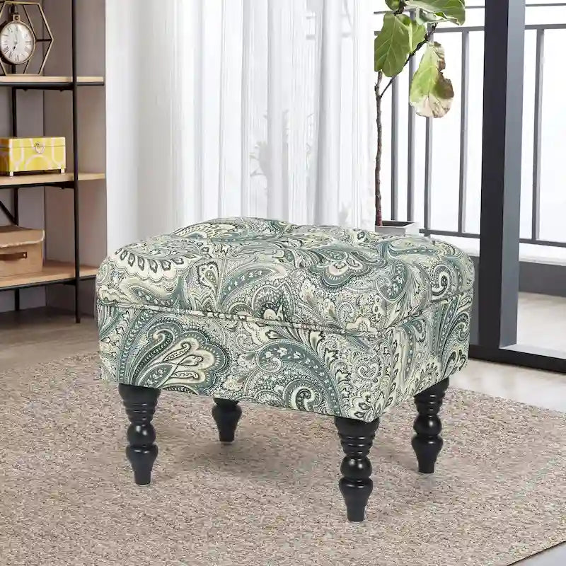 Pouf floreale trapuntato, ricamato / beige / multi / verde lime, a seduta singola