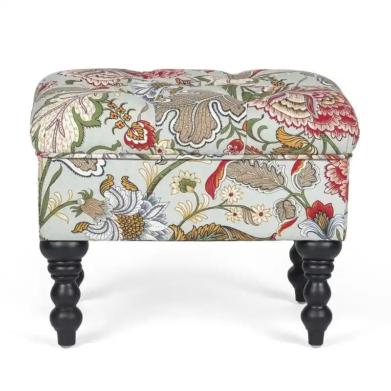Pouf floreale trapuntato, ricamato / beige / multi / verde lime, a seduta singola