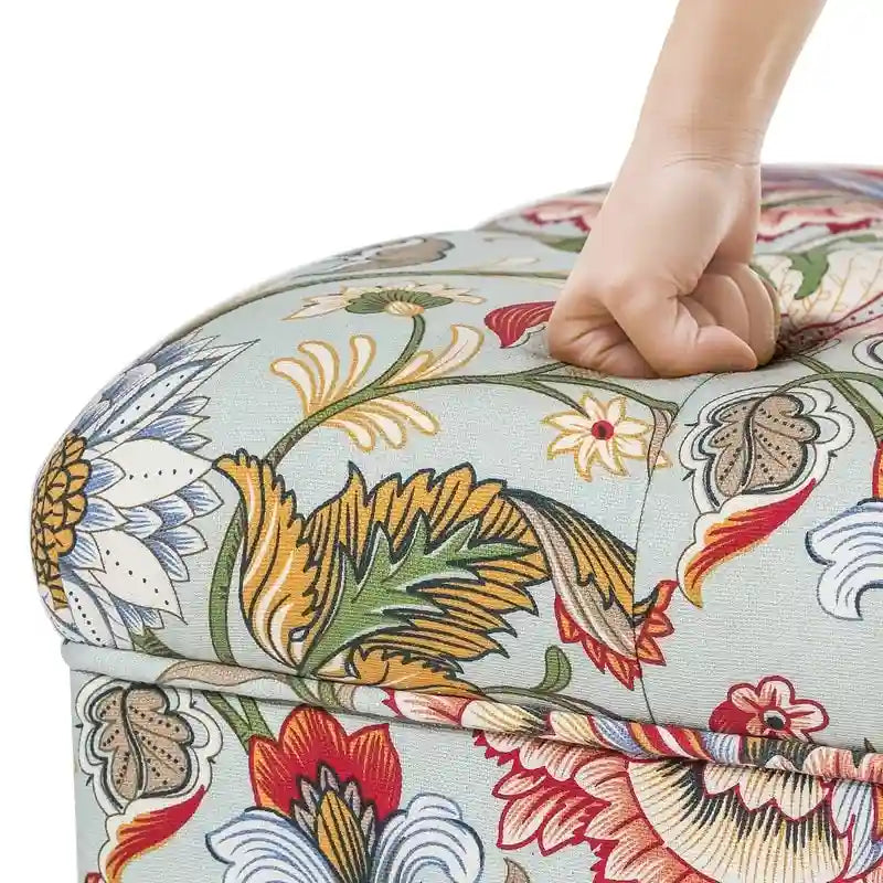 Pouf floreale trapuntato, ricamato / beige / multi / verde lime, a seduta singola