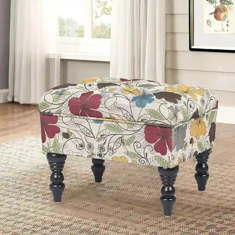 Pouf floreale trapuntato, ricamato / beige / multi / verde lime, a seduta singola