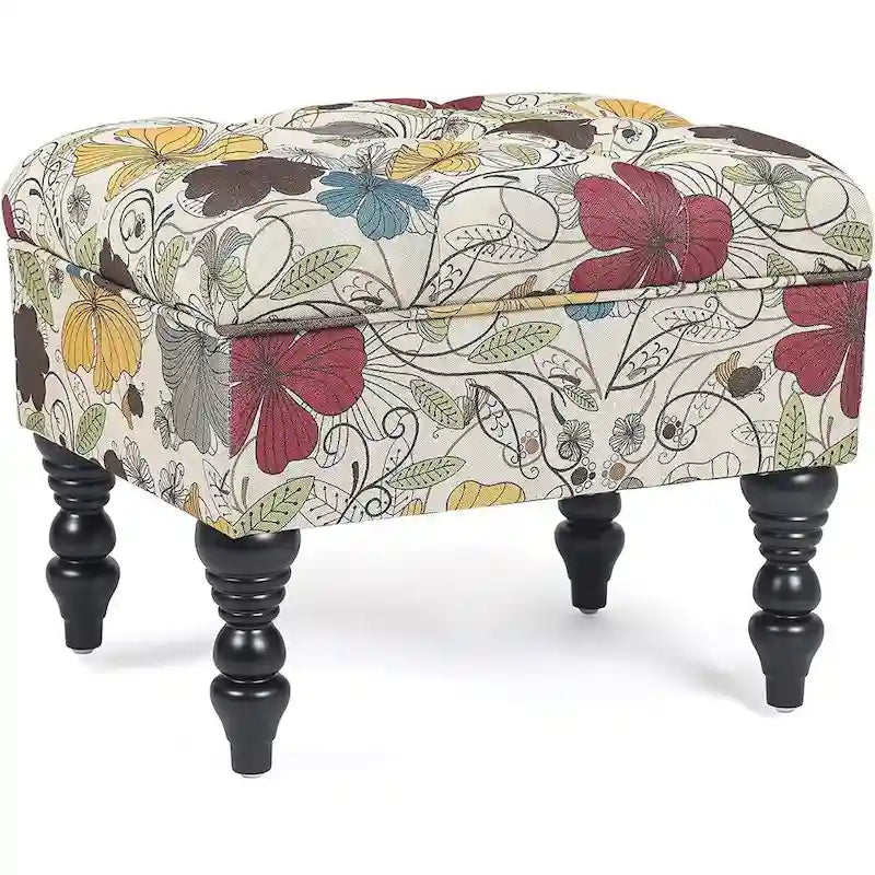 Pouf floreale trapuntato, ricamato / beige / multi / verde lime, a seduta singola