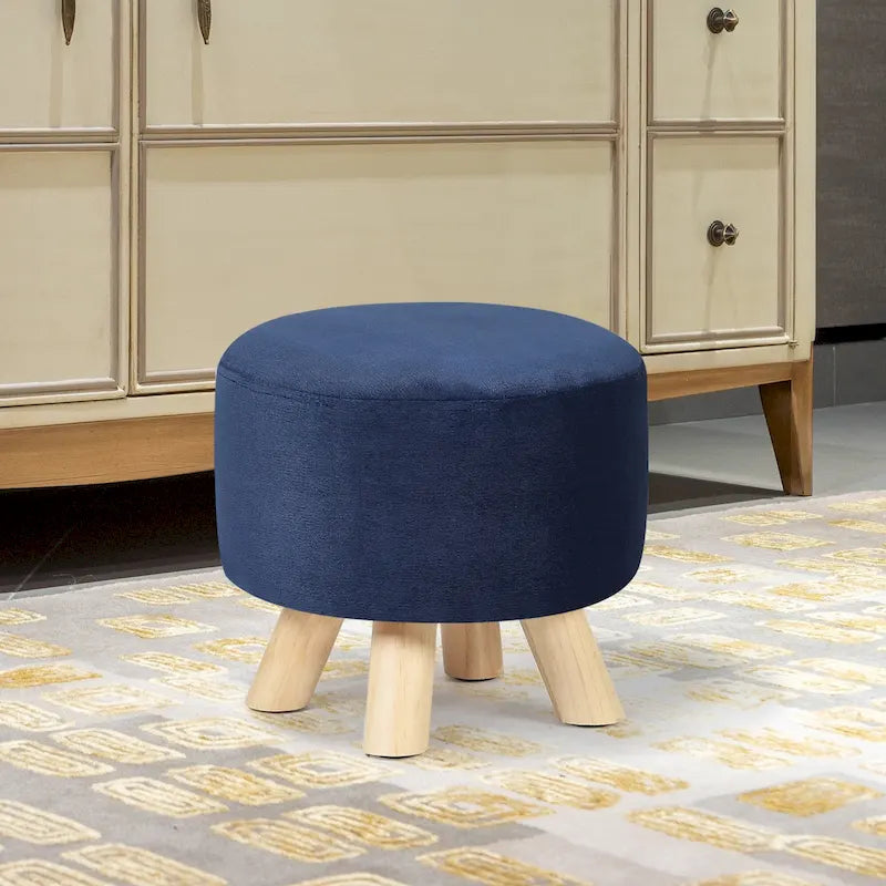 Adeco Ottomano Rotondo Moderno Poggiapiedi Domestico Sgabello/Pouf con Seduta in Tessuto Lino