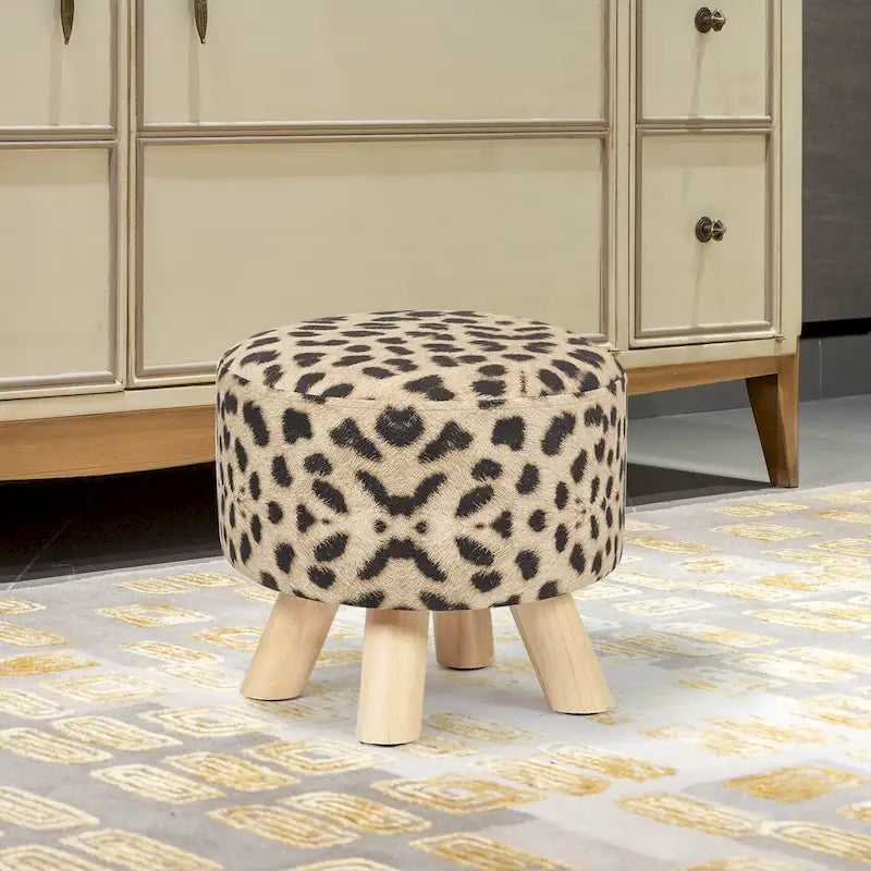Adeco Ottomano Rotondo Moderno Poggiapiedi Domestico Sgabello/Pouf con Seduta in Tessuto Lino