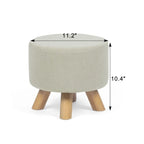 Adeco Ottomano Rotondo Moderno Poggiapiedi Domestico Sgabello/Pouf con Seduta in Tessuto Lino