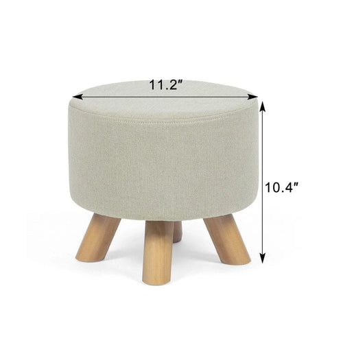Adeco Ottomano Rotondo Moderno Poggiapiedi Domestico Sgabello/Pouf con Seduta in Tessuto Lino